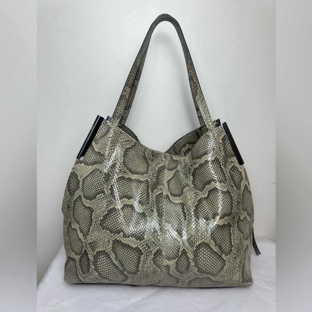 Vince Camuto Leather Snake-Print Shoulder Tote